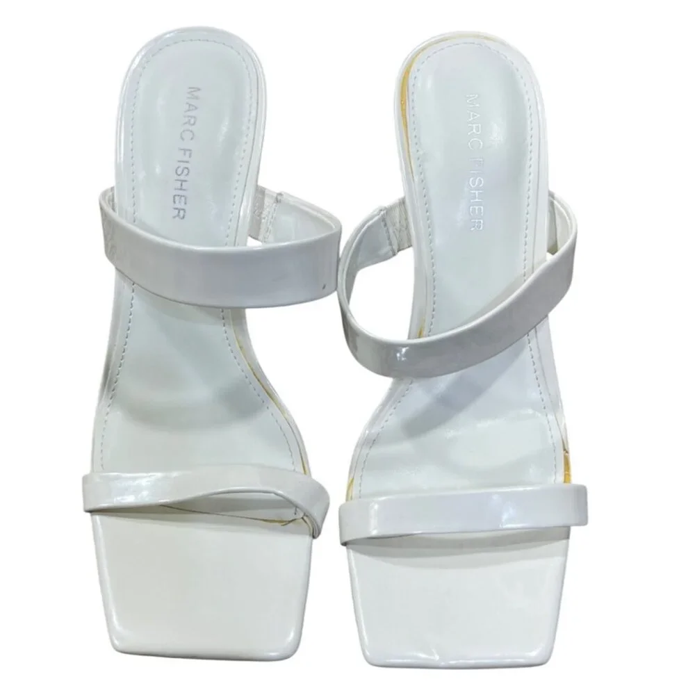 Marc Fisher Zasha Sandal Block Heel Double Strap White Size 7.5